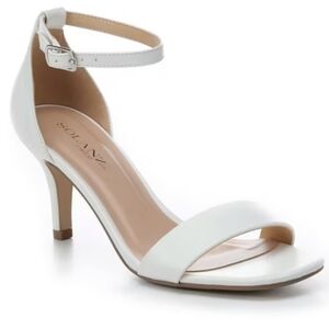Solanz White Ankle Strap Heels